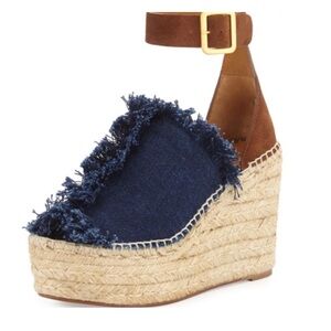 Chloe Frayed Denim Espadrille - size 37